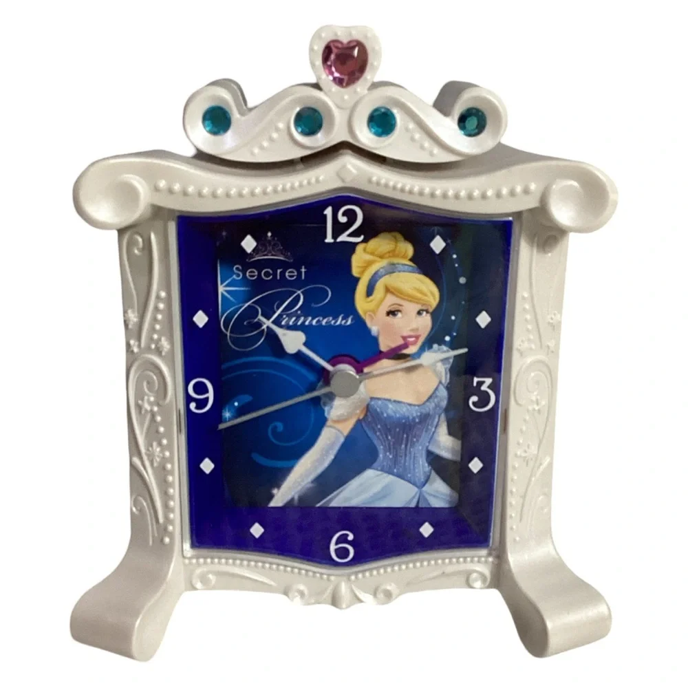 Disney Secret Princess Cinderella White Plastic Alarm Clock TESTED WORKS